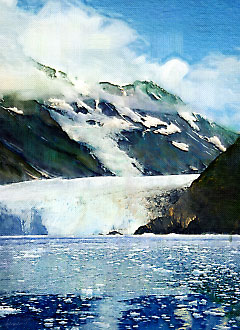 アラスカの風景写真をデジタル油絵処理後